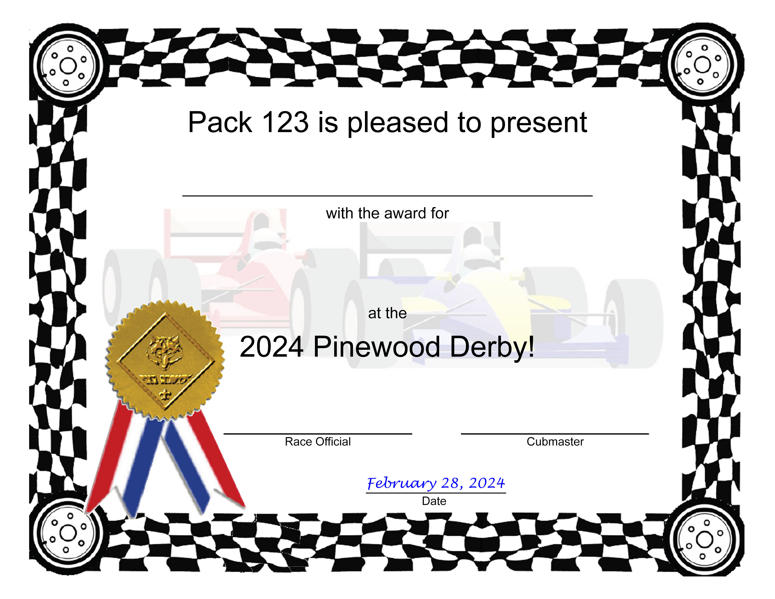 Steve Sarver With Regard To Pinewood Derby Certificate Template